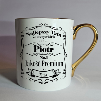 Ekskluzywny Porcelanowy Kubek "Najlepszy Tata" – Złoty Uchwyt | 330 ml